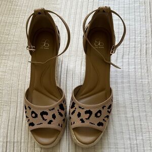 Cozy Island Leopard Knit Espadrille Wedge Sandals - Tan